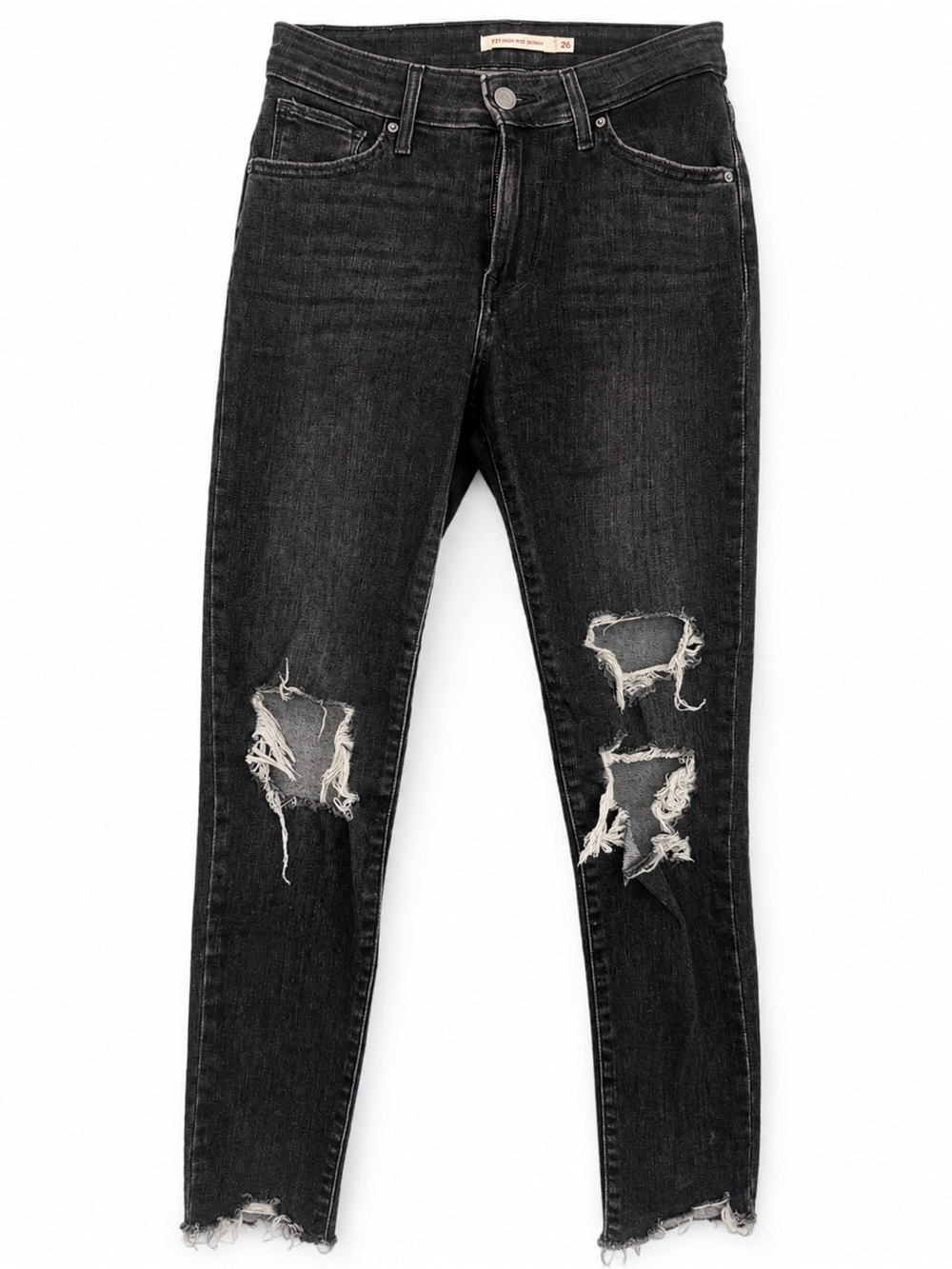 Levi's Black Distressed 721 High Rise Skinny Jeans